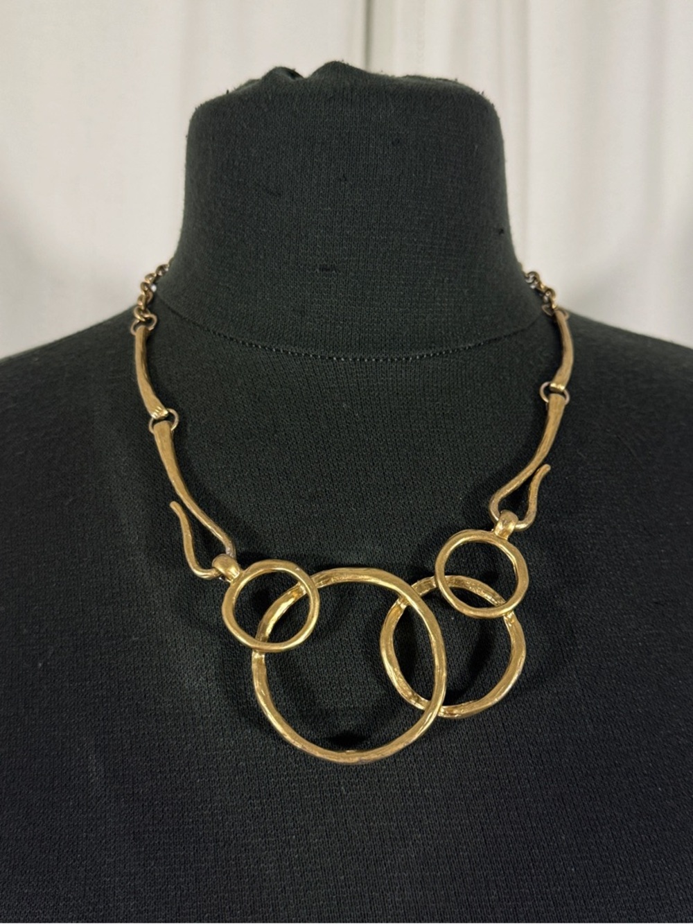 Chunky Gold Tone Sculptural Circle Statement Necklace